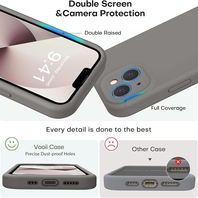 Vooii Compatible with iPhone 13 Case, Liquid Silicone Upgrade [Camera Protection] [Soft Anti-Scratch Microfiber Lining] Shockproof Phone Case for iPhone 13 6.1 inch - Natural Titanium