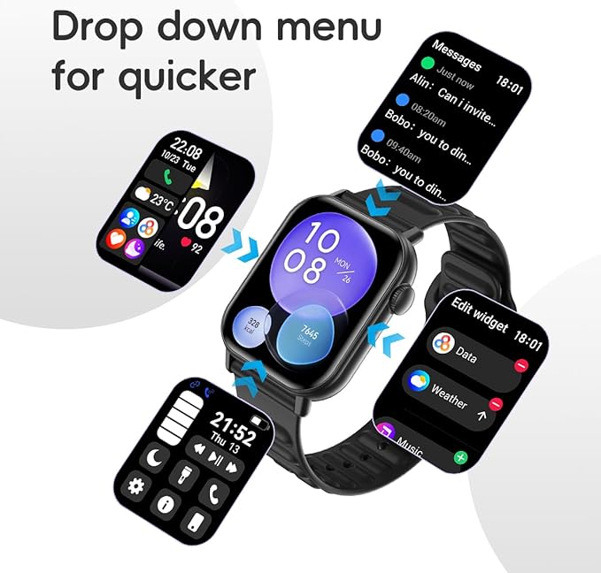 Smart Watch Sports Pedometer Fitness Tracker, Bluetooth Call Heart Rate/Blood Oxygen/Sleep Monitor, 100 Sports Modes Waterproof for iOS Android Men's Women's Smart Watch (Black)