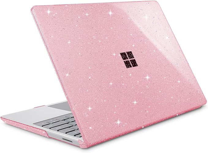 Tuiklol Case for 12.4 Inch Microsoft Surface Laptop Go 3/2 / 1 2023-2020 Releases, Plastic Hard Shell Case with Screen Protector and Keyborad Cover +Dust Plugs Model 2013/1943,Sparkly Pink