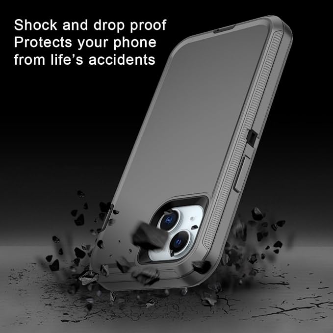 for iPhone 15 Case Shockproof Dust/Drop Proof 3-Layer Full Body Protection [Without Screen Protector] Rugged Heavy Duty Cover Case for Apple iPhone 15 6.1" 2023,Grey/Black