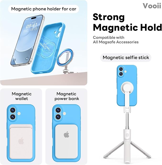 Vooii Magnetic Compatible with iPhone 17 Case (Compatible with Magsafe) (Upgraded Camera Protection) Liquid Silicone Shockproof Full Body Protective Phone Cover for Women Men, Blue, 6.3"