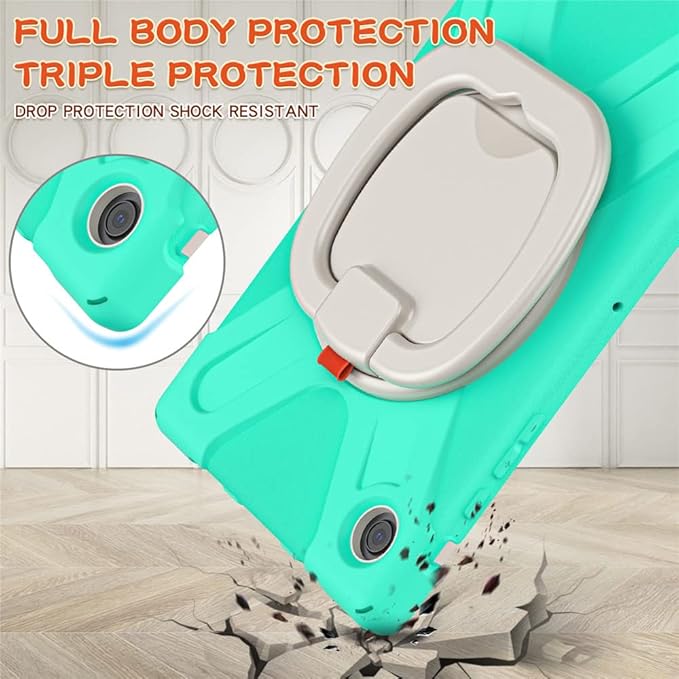 Galaxy Tab A8 10.5" Case 360 Rotation Sturdy Cover Rotate Ring Stand Shoulder Carrying Strap Hand Strap Rugged Children Adults Outdoor Case, MintGreen