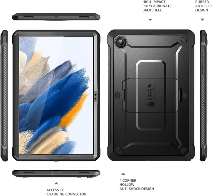 SUPCASE for Galaxy Tab A8 Case with Stand (Unicorn Beetle Pro), [Built-in Screen Protector] Full-Body Rugged Shockproof Heavy Duty Protective Tablet Case for Samsung Galaxy Tab A8 10.5 Inch, Black