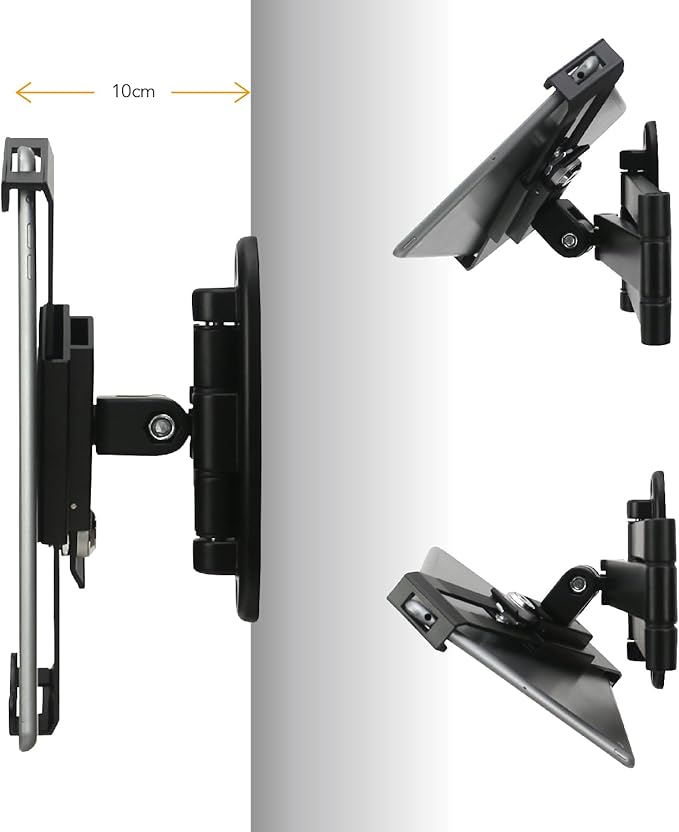 Tablet Wall Mount, Adjustable Arm Swivel, Anti-Theft Security Lock & Key, Foldable, 360 Rotating, Black