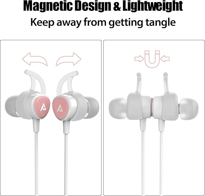 USB C Headphones, Type C Earbuds Magnetic Wired Earphones with Microphone and Volume Control Compatible with Google Pixel Xiaomi Samsung Oneplus Sony MacBook Rose Gold