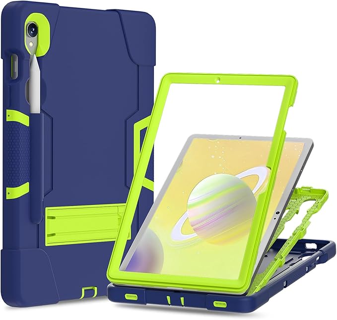 Case for Galaxy Tablet S9 FE & S9 2023 (SM-X710/X718U/X716B/X510/X516B), Soft Silicone & Hard Pc 3-Layer Military Protector Cover for Tab S9 11" with S-Pen Holder Stand case Navy Blue