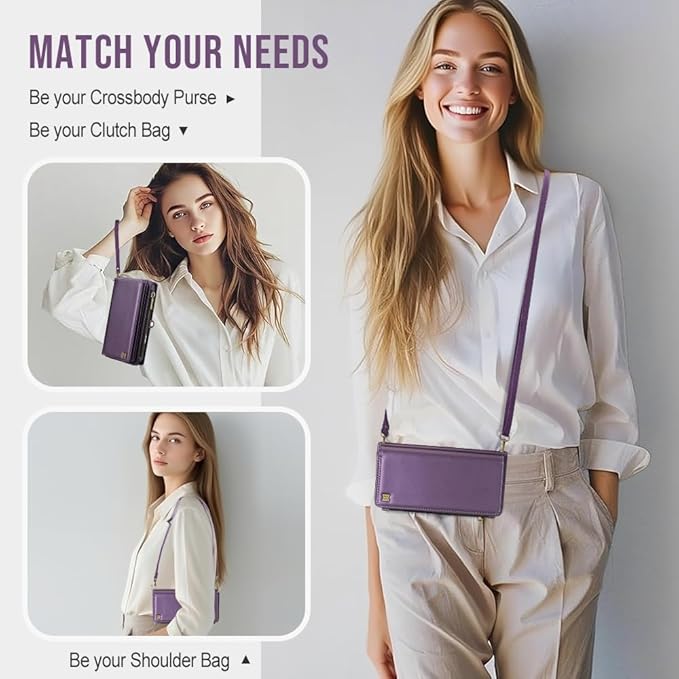 for iPhone Air Wallet Phone Case with 8 Card Holder,RFID Blocking | PU Leather | Kickstand | Flip | Wrist Strap&Shoulder Strap | Shockproof | Zipper Wallet | Women Men | 6.5" | Purple