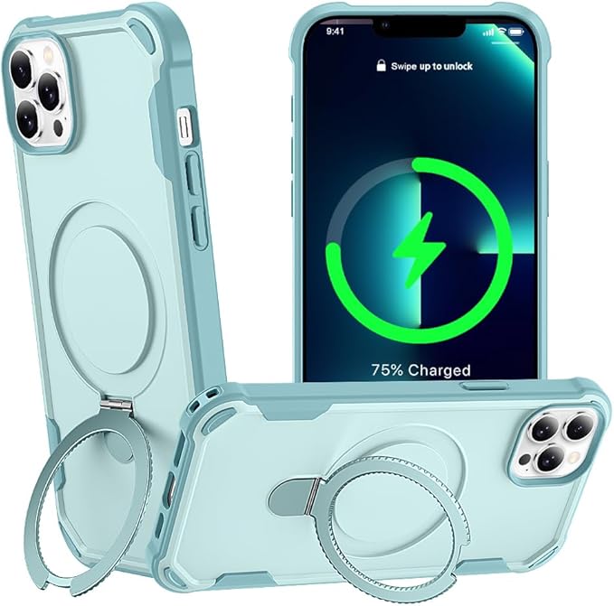 Designed for iPhone 13 Pro Case with Magnetic Stand [Military Drop Protection][Compatible with Magnet] Shockproof 13 Pro Phone Case with Ring Holder, Green