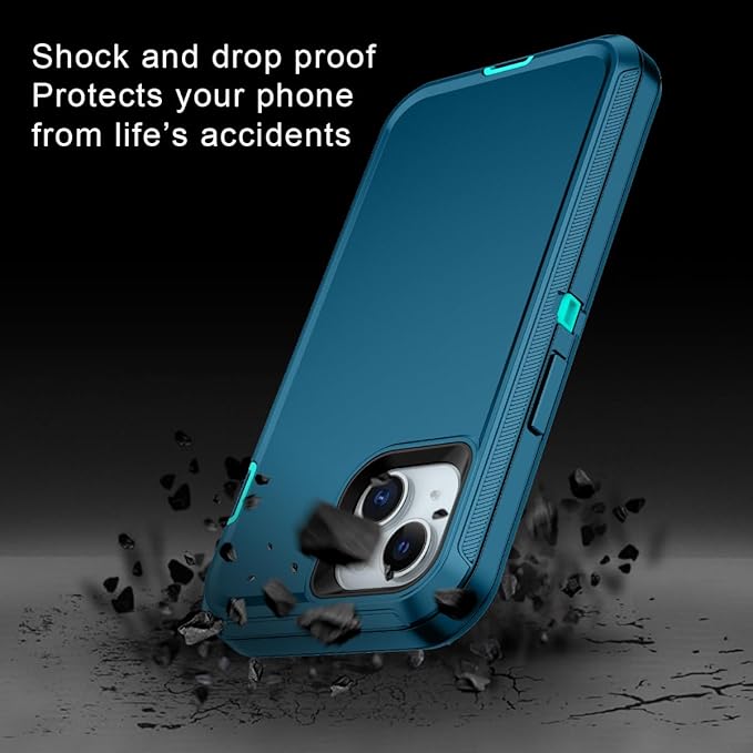 for iPhone 15 Case Shockproof Dust/Drop Proof 3-Layer Full Body Protection [Without Screen Protector] Rugged Heavy Duty Cover Case for Apple iPhone 15 6.1" 2023,Turquoise