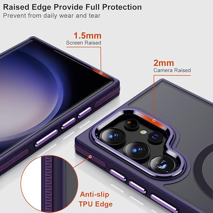 for Samsung Galaxy S24 Ultra Case, Magnetic Phone Case Compatible with Magsafe, Metal Camera Bezel Drop Protection Silky Translucent Back Cover for Galaxy S24 Ultra 5G (Dark Purple)