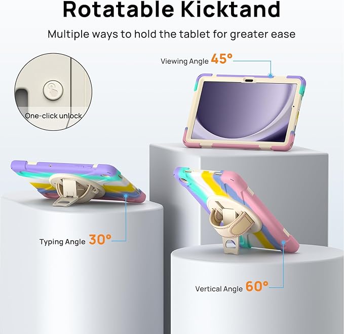 Gerutek Case for Samsung Galaxy Tab A9+/ A9 Plus Case 11" 2023, Full-Body Drop Protection Shockproof Cover with Screen Protector, 360° Rotating Stand, Hand/Shoulder Strap, Pencil Holder, Dazzling Pink