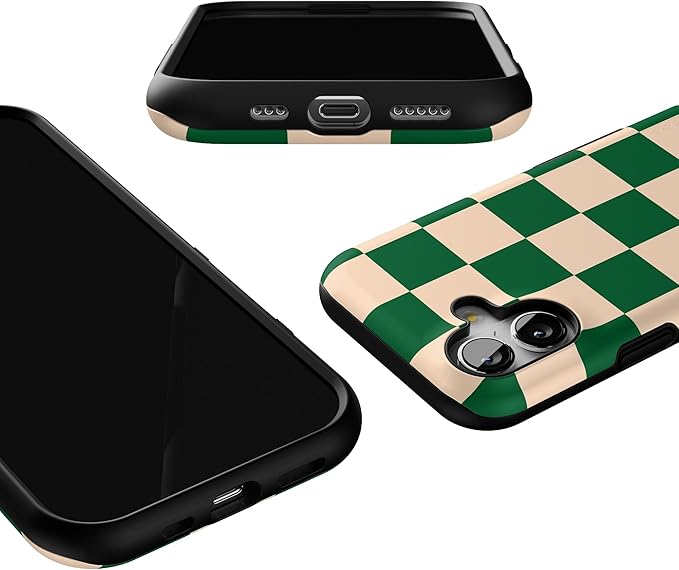 Casely iPhone 17 Case | Fit Check | Green Checkerboard | Bold Protective Design | Compatible with MagSafe