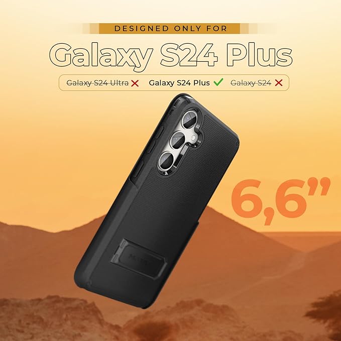MOTIVE Designed for Samsung Galaxy s24 Plus Case with Belt Clip, Compatible with MagSafe, Dual-Layer 10FT Military Grade Drop Protection, Shockproof s24 Plus Holster Case 6.6” | Black