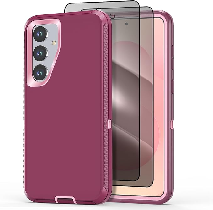 Designed for Samsung Galaxy S24/S25 Case [with Privacy Screen Protector] 3-Layer Full Body Protection Rugged Shockproof Heavy Duty Phone Case Cover, Purple/Pink