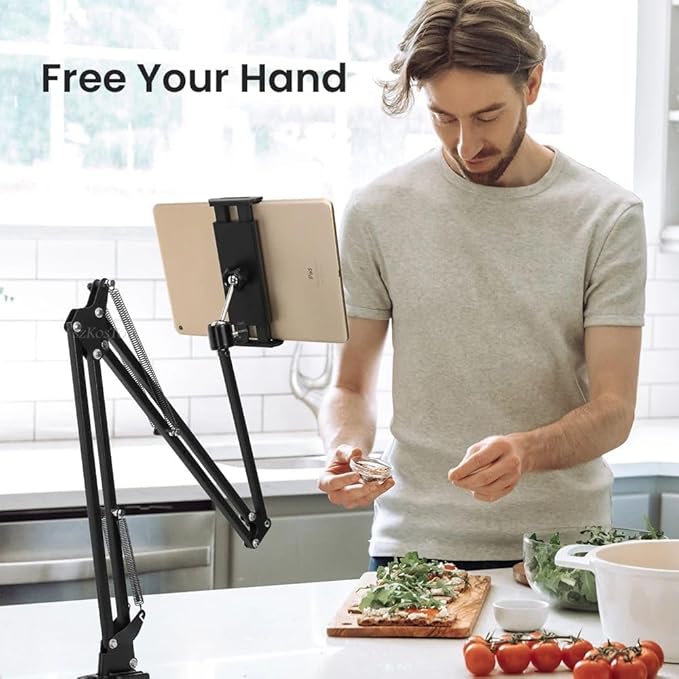 Tablet Stand Holder for Bed,Folding Tablet Holder for Desk,Flexible Tablet Arm Clamp Compatible with iPad/iPhone15/iPad Pro/N-Switch,Kindle Fire,or others 4.5~12.9 Inch-Reading,Watching Black