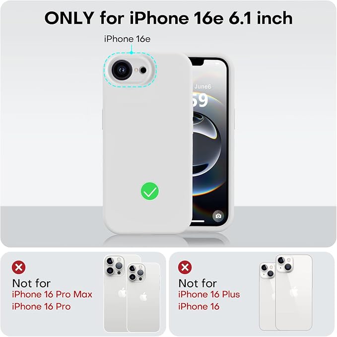 Vooii Compatible with iPhone 16e Case, Liquid Silicone Upgrade [Camera Protection] [Soft Anti-Scratch Microfiber Lining] Shockproof Phone Case for iPhone 16e 6.1 inch - White