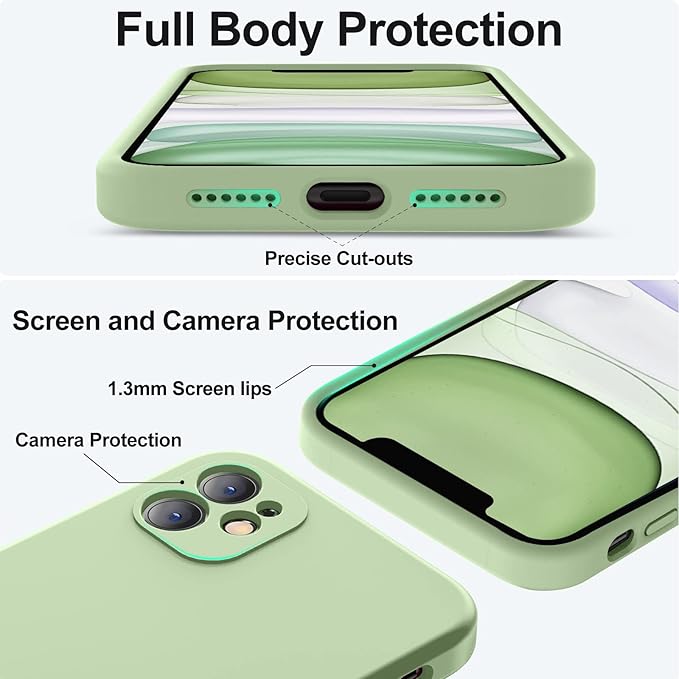 Vooii Compatible with iPhone 11 Case, Upgraded Liquid Silicone with [Flat Edges] [Camera Protection] [Soft Anti-Scratch Microfiber Lining] Phone Case for iPhone 11 6.1 inch - Matcha
