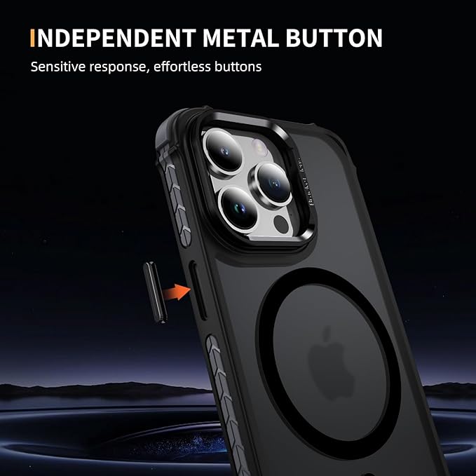 Magnetic for iPhone 15 Pro Max Case Black with MagSafe Wireless Charging Heavy Duty Military-Grade Shockproof Protection Adjustable Kickstand Slim Matte Anti-Fingerprint Cover Men Women