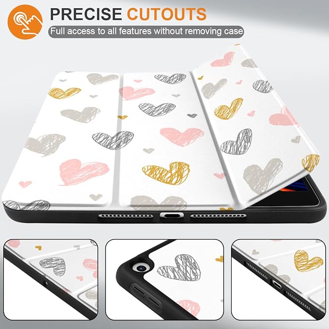 DONGKE Case Compatible with iPad 10.2 Inch 2021 2020 2019 iPad 9th/8th/7th Generation with Pencil Holder, Slim Stand Protective Case with Soft TPU Back, Auto Sleep/Wake Cover, Cute Hearts