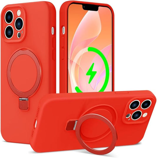 ZHK Liquid Silicone Designed for iPhone 13 pro max Case with Magnet Stand, [Precise Camera Lens Protection][Mil-Grade Drop Shockproof][Soft Anti-Scratch Microfiber Lining] Slim Fit Cover, Red