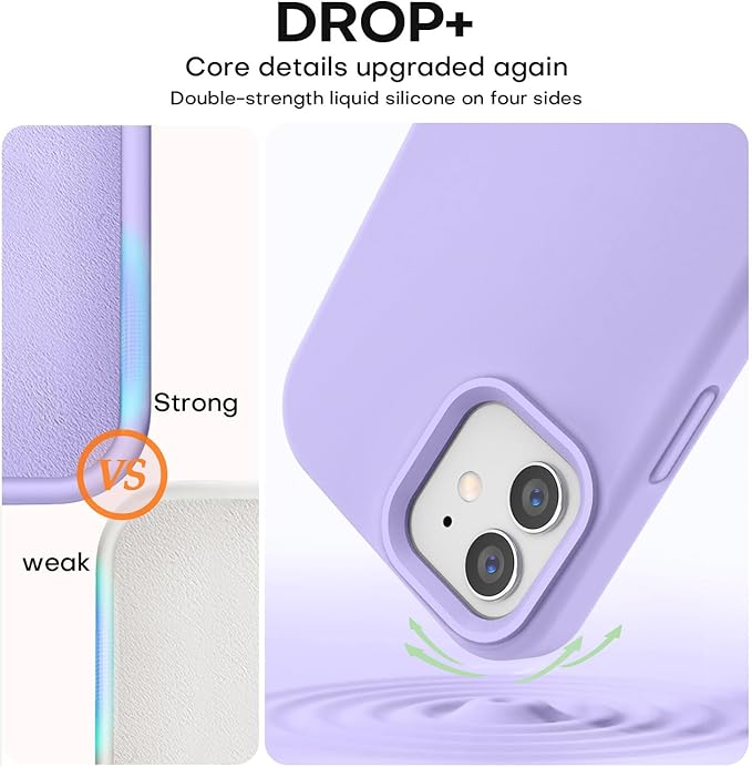 Vooii Compatible with iPhone 12 Case/iPhone 12 Pro Case, Liquid Silicone Upgrade [Soft Anti-Scratch Microfiber Lining] [Shockproof Drop Protection] Phone Case 6.1 inch - Light Purple