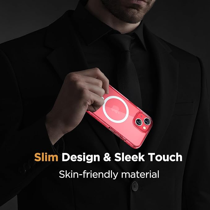 Miracase Magnetic for iPhone 13 Case 6.1 inch (Compatible with MagSafe)（with 2X Screen Protectors） Military-Grade Protection, Anti-Fingerprint Translucent Matte Phone Case Cover, Glitter Red