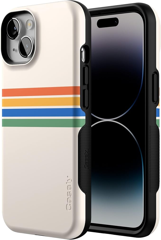 Casely iPhone 14 Case | Totally Groovy | Rainbow Stripes Colorblock | Compatible with MagSafe | Bold Protective Design