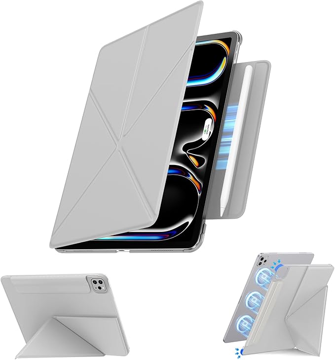 for iPad Pro 13 inch Case M4 2024, Slim Powerful Magnetic Attachment Full Corner Protective iPad Case with Auto Wake/Sleep and Hidden Pencil Holder (Concrete Gray, iPad pro 13 inch)