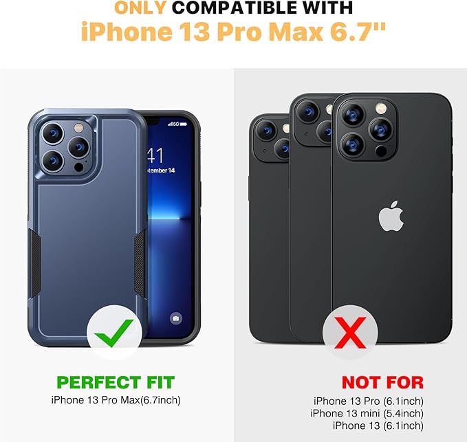 Diaclara Designed for iPhone 13 Pro Max Case, [with Privacy Screen Protector] [Anti Spy] [Military Grade Drop Protection] Heavy Duty Full-Body Shockproof Phone Case, Dark Blue