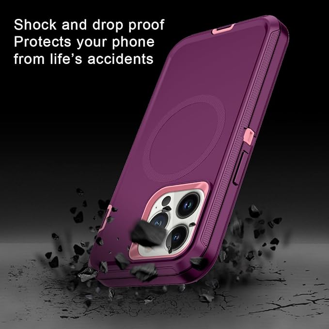 for iPhone 13 Pro Case [Compatible with MagSafe] Shockproof 3-Layer Full Body Protection Rugged Heavy Duty Cover Case for Apple iPhone 13 Pro 6.1 inch,Purple/Pink