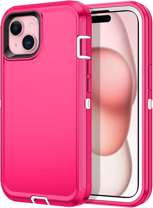 for iPhone 15 Case Shockproof Dust/Drop Proof 3-Layer Full Body Protection [Without Screen Protector] Rugged Heavy Duty Cover Case for Apple iPhone 15 6.1" 2023,Pink/White