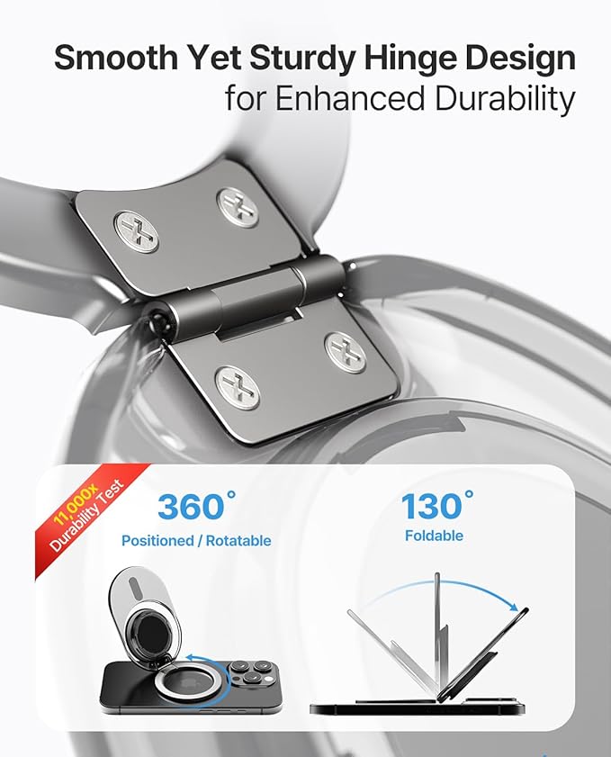 Sinjimoru Phone Grip Stand, Compatible with MagSafe, Adaptor Ring Included, 3000G Kickstand for iPhone 17/16/15/14/13. M-Tap Tok Stand Clear White