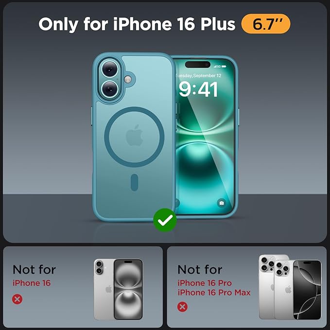 Miracase Magnetic Series for iPhone 16 Plus Case [Compatible with MagSafe] [with 2X Screen Protectors] Military-Grade Protection, Anti-Fingerprint, Slim Phone Case for 16 Plus 6.7 inch - Green
