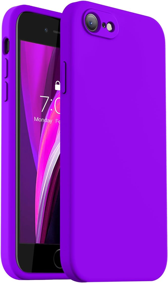 Vooii for iPhone SE Case 2022/3rd/2020,iPhone 8/7 Case, Upgraded Liquid Silicone with [Flat Edges] [Camera Protection] [Soft Anti-Scratch Microfiber Lining] Phone Case for iPhone SE - Neon Purple