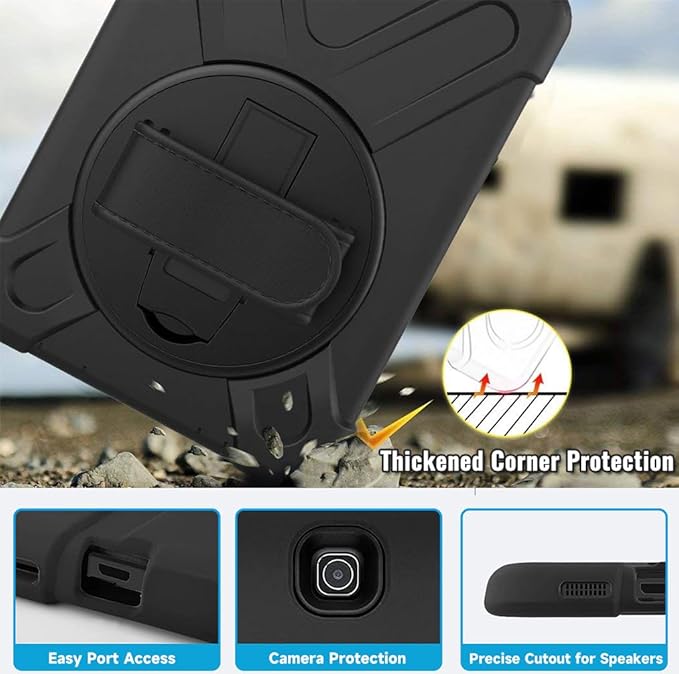 Galaxy Tab S2 9.7 Case - Dropproof Shockproof Heavy Duty Tablet Cover Rotatable Kickstand Handle Stand Hand Strap Shoulder Belt Carrying Case for Samsung SM-T810/T813/T815/T817/T818/T819 9.7" Black