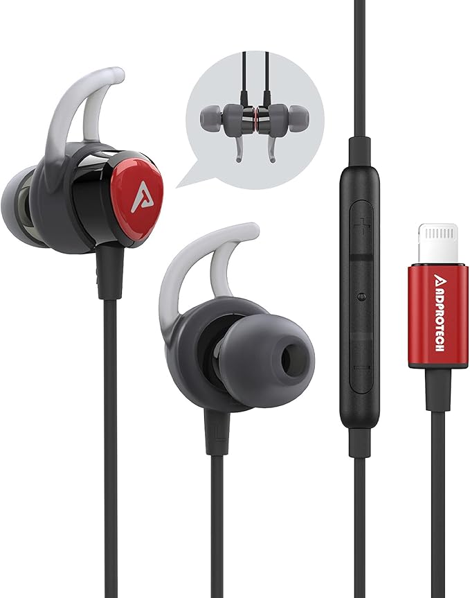 Lightning Headphones Earphones Magnetic Earbuds in-Ear MFi Certified with Microphone Controller for Sports Workout Compatible with iPhone 14/13/12/11/Pro Max/Xr/Xs Max/X Black&Red