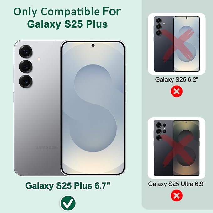 MONASAY Wallet Case Fit for Samsung Galaxy S25+ Plus 5G, [Lens & Glass Screen Protector Included] [RFID Blocking] Flip Folio Leather Cell Phone Cover with Credit Card Holder, 6.7 inch, Mint