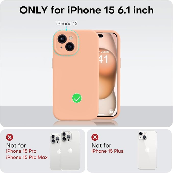 Vooii Compatible with iPhone 15 Case, Upgrade Defender Liquid Silicone, [Enhanced Camera Protection] [Soft Anti-Scratch Microfiber Lining] Shockproof Phone Case for iPhone 15 6.1 inch - Cantaloupe