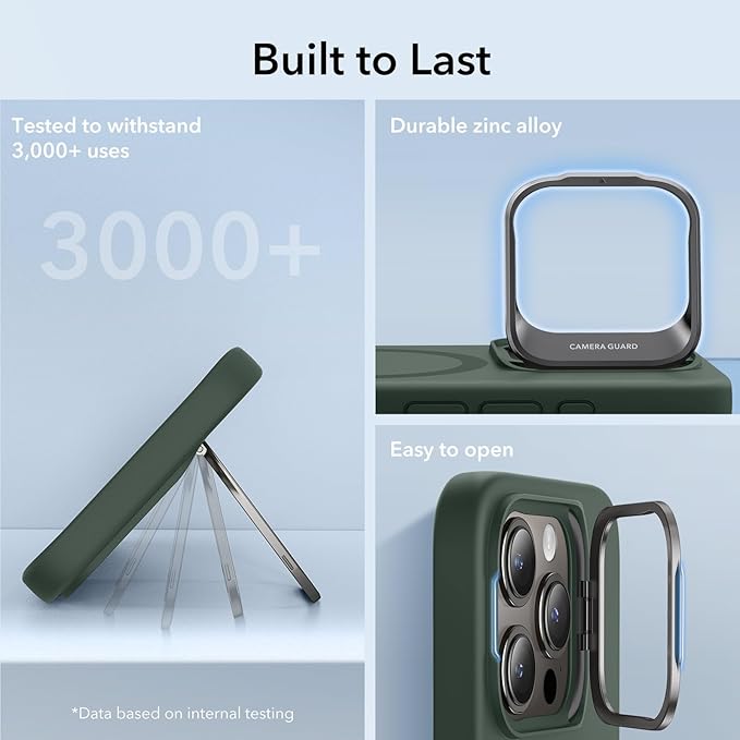 ESR for iPhone 15 Pro Max Case, MagSafe Silicone Case with Stand, Military-Grade Protection, Built-in Camera Stash Stand, Magnetic Phone Case for iPhone 15 Pro max, Cloud Series,Green