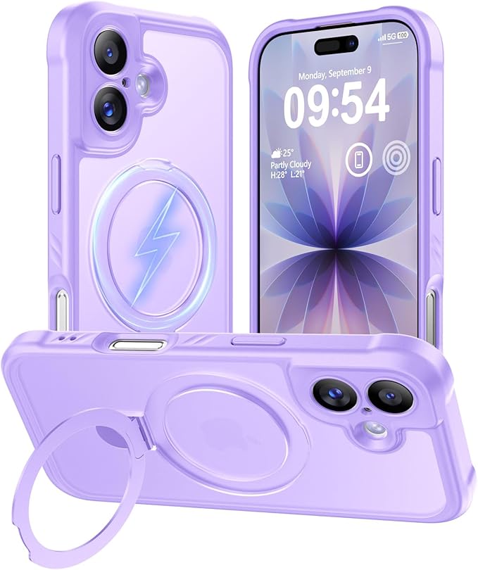 MOCCA Compatible with iPhone 17 Case with Magnetic Invisible Stand [Full Camera Protection] [Compatible with Magsafe] Military Drop Shockproof Translucent Matte Phone Case Cover 6.3",Light Purple