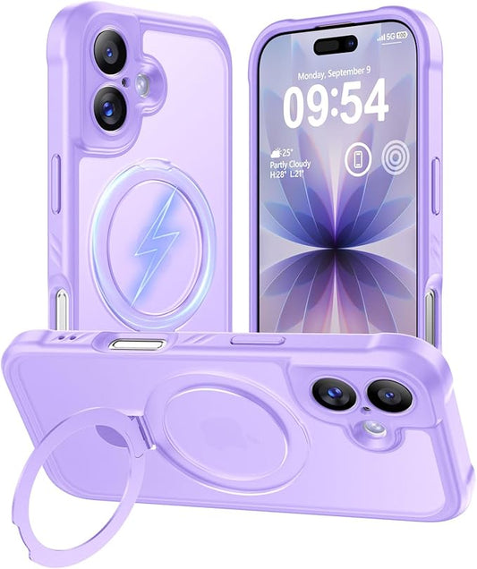 MOCCA Compatible with iPhone 17 Case with Magnetic Invisible Stand [Full Camera Protection] [Compatible with Magsafe] Military Drop Shockproof Translucent Matte Phone Case Cover 6.3",Light Purple