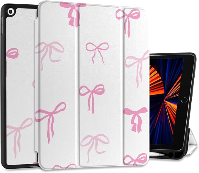 DONGKE Case Compatible with iPad 10.2 Inch 2021 2020 2019 iPad 9th/8th/7th Generation with Pencil Holder, Slim Stand Protective Case with Soft TPU Back, Auto Sleep/Wake Cover, Pink Bows