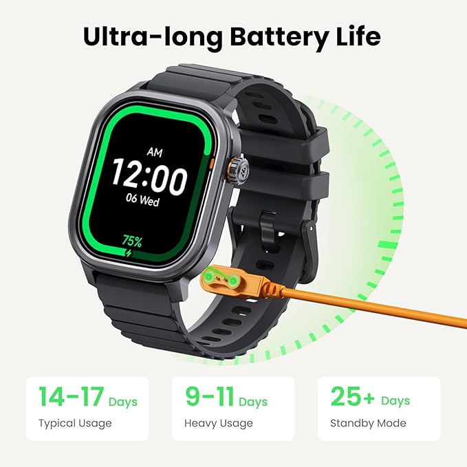 KOSPET Pulse Smart Watches for Men, Bluetooth Call/Answer, 25 Days Battery Life, 1.96 inch AMOLED, 24/7 Heart Rate & Sleep Monitoring, Compatible for Android & iOS, for Men (Black)