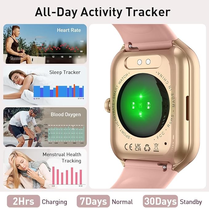 Smart Watch(Answer/Make Call), 1.96" HD Smartwatch for Women, 2025 Fitness Watch with 110+ Sport Modes/Heart Rate/Sleep Monitor/Pedometer, IP68 Waterproof Fitness Activity Tracker for Android iOS Pink