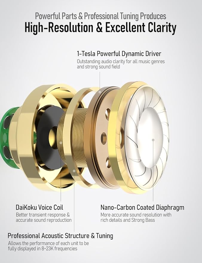 Vibes 201MC Wired Earbuds in Ear Headphones with Mic, USB C to 3.5mm Adapter & Braided Cord, Noise Isolating Bass Driven Earphones, Carry Case, Ear Buds Tips, 3.5mm Jack (Clear Brown)