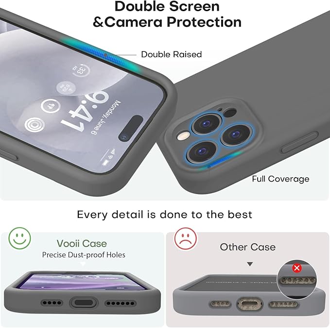Vooii Compatible with iPhone 15 Pro Max Case, Upgraded Premium Silicone, [Camera Protection] [Soft Anti-Scratch Microfiber Lining] Shockproof Phone Case for iPhone 15 Pro Max 6.7 inch - Dark Grey