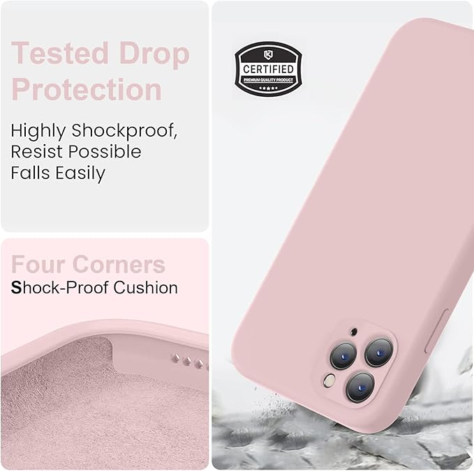 Vooii Compatible with iPhone 11 Pro Case, Upgraded Liquid Silicone with [Flat Edges] [Camera Protection] [Soft Anti-Scratch Microfiber Lining] - Sand Pink