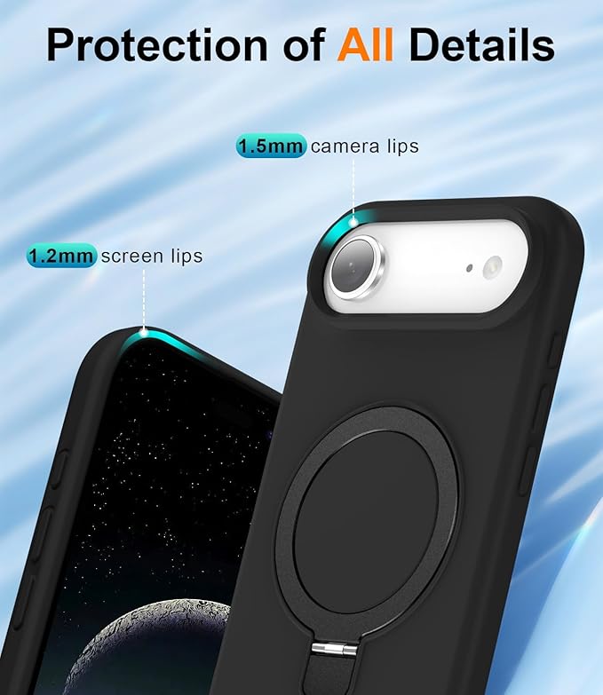 ZHK Liquid Silicone Designed for iPhone Air Case with Magnet Stand, [Precise Camera Lens Protection][Mil-Grade Drop Shockproof][Soft Anti-Scratch Microfiber Lining] Slim Fit Cover, Black