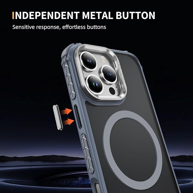 Magnetic for iPhone 16 Pro Max Case Gray with MagSafe Wireless Charging Heavy Duty Military-Grade Shockproof Protection Adjustable Kickstand Slim Matte Anti-Fingerprint Cover Men Women