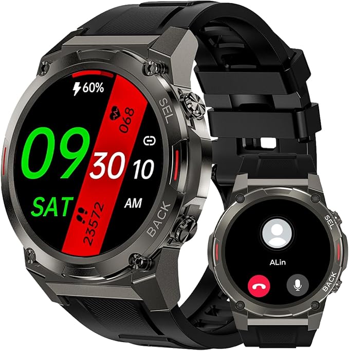 Smart Watch,1.43" AMOLED Display,70+ Days Battery Life,100+ Sports Modes Rugged Military Smartwatch for Android iPhone(Call Receive/Dial),100M Waterproof Fitness Tracker Heart Rate Monitor